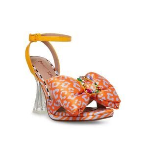Betsey Johnson Women's Pollie Printed Heel Puffy Bow Pumps, Orange Size 5.5M